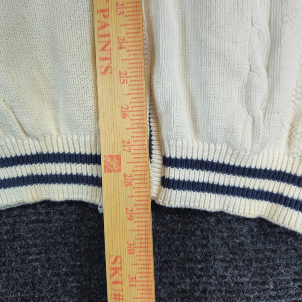 Dockers Womens Cardigan L White Navy Trim Cable Knit Gold Button Sweater USA VTG - Picture 9 of 12